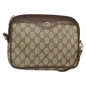 Authentic GUCCI GG Supreme Shoulder Bag PVC Beige Gold 56 02 068
